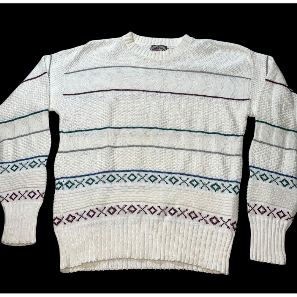 VINTAGE VICTORIA DRY GOODS Women's Large White 100% Cotton Knit Sweater
